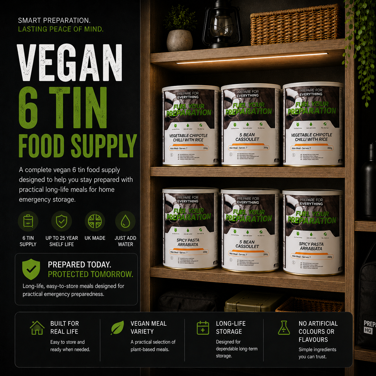 Vegan '6 Tin' Emergency Food Pack