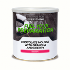 Chocolate Mousse with Granola and Cherry — packaging illustration; one tin shown; supplied in cases of six