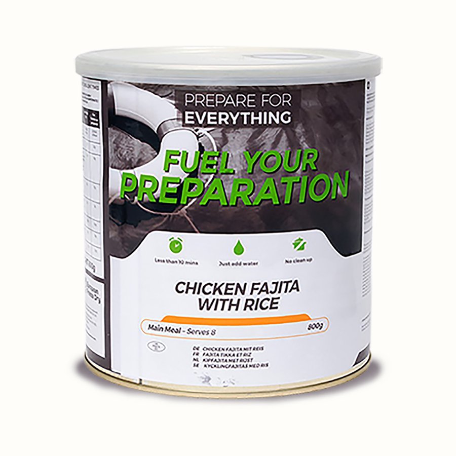 Chicken Fajita with Rice — one tin shown; supplied in cases of six