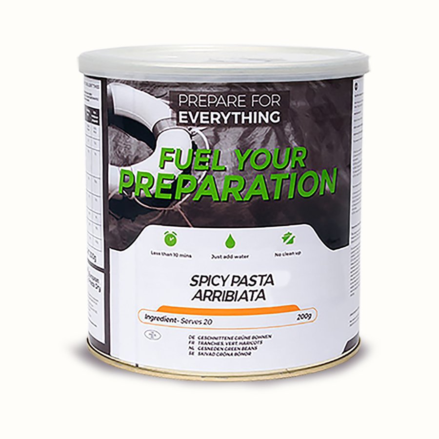 Spicy Pasta Arrabbiata — one tin shown; supplied in cases of six